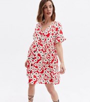 New Look Maternity Red Floral Button Mini Smock Dress